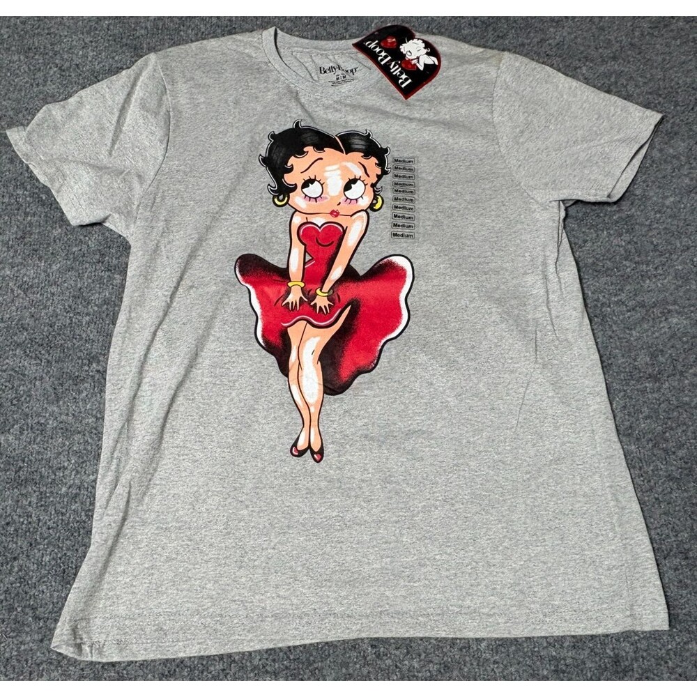 Betty Boop T-Shirt Women's Medium Gray Short Sleeve NEW